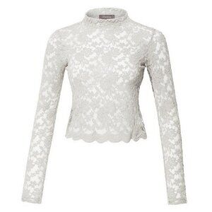 Off White Stretch Lace Crop Top Long Sleeve